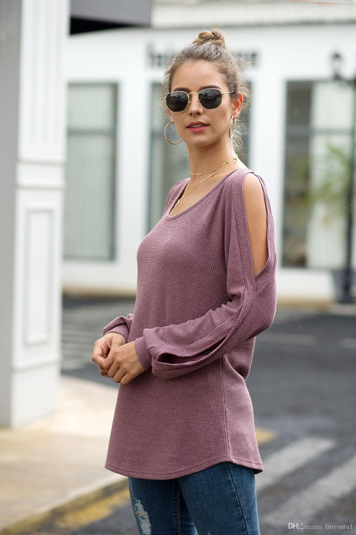 2020 Blouses Summer Women Knitted top shirts u- neck Strapless Shirts Off Shoulder Short-sleeved shirt Loose Type