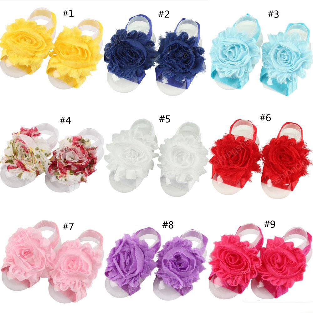 Sweet Baby Girl Barefoot Sandals Folds Chiffon Shabby Flower Socks Cover Barefoot Foot Flower Infant Toddler Shoes First Walker Shoes