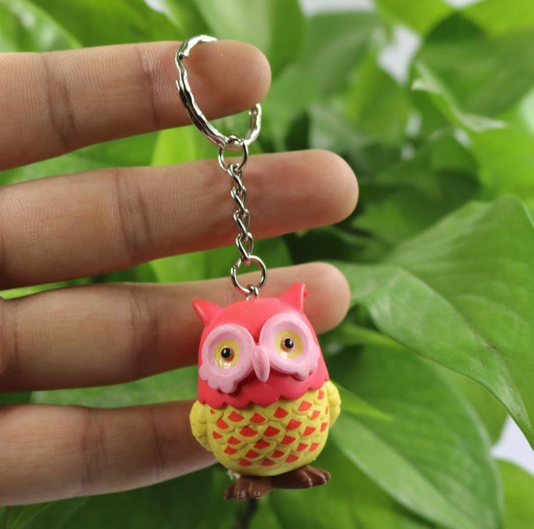 Owl Keychain Bag Car Key Chain Cute Animal Bird Pendant Figure Keyring Birthday Gift 4 Colors Mix 24pcs/Lot Wholesale