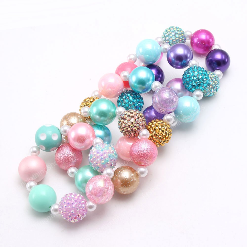 Cute baby girls diy chunky beaded bracelets for kids party jewelry princess colors bubblegum beads bracelets bangles