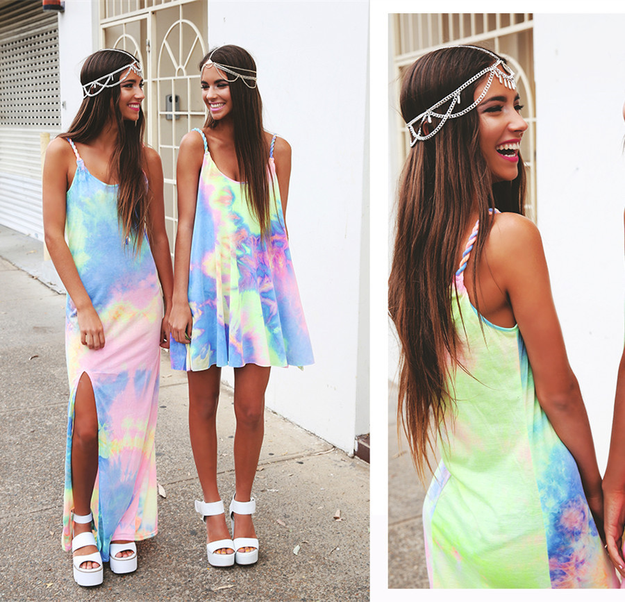 2020 Summer Women Beach Dress Tie Dye O Neck Sleeveless Loose Sexy Dresses Ladies Casual Elegant Mini Dress