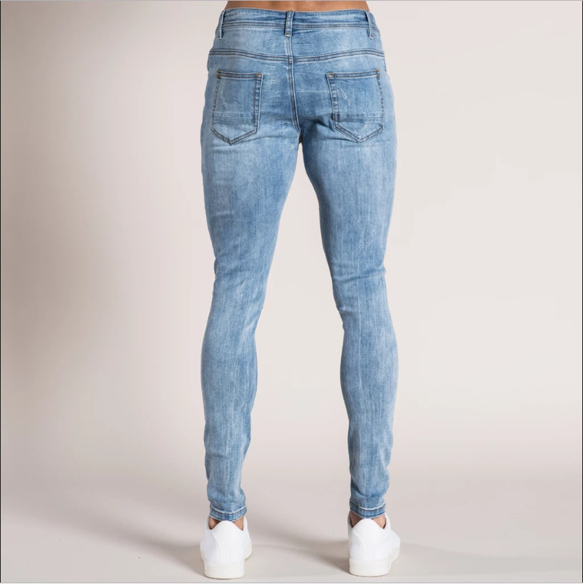 Men's Skinny Ripped Denim Jeans - Stretch Cotton, Elastic Waist, Big Size, Dark & Light Blue B4
