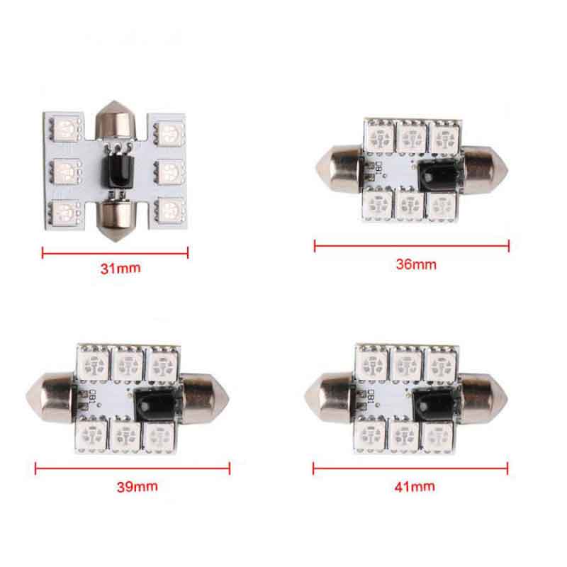 31/36/39/41MM 2Pcs Car Interior RGB LED Reading Light With Remote Controller DC12V 6SMD 5050 Atmosphere Lamp Bulb