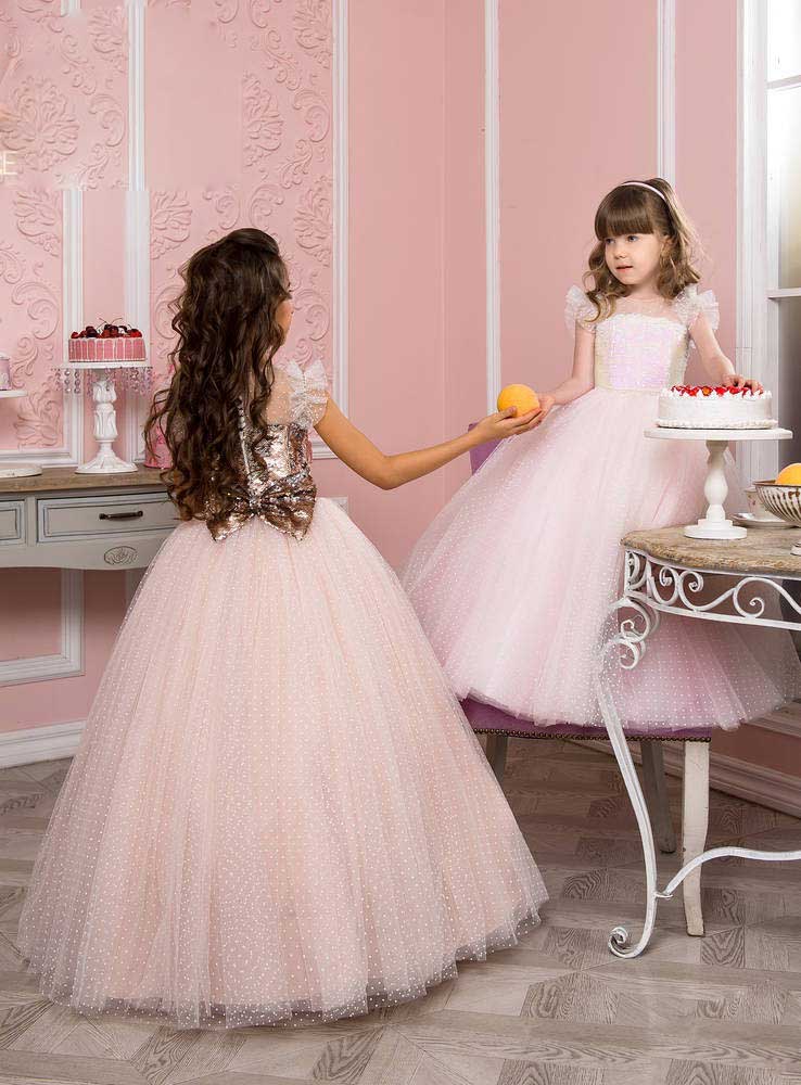 2020 Modest Flower Sleeveless Jewel Neck Zipper Sequins Ball Gown Ankle Length Tulle Lace Princess Girl Dress 0508