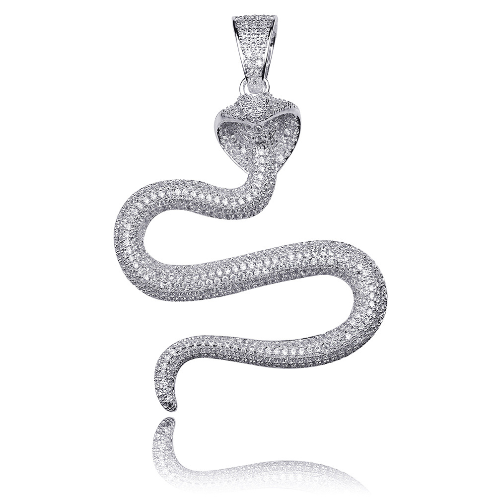 Cool Men Hip Hop Cobra Snake Pendant Necklace Platinum Plated Solid Full Zircon Mens Jewelry