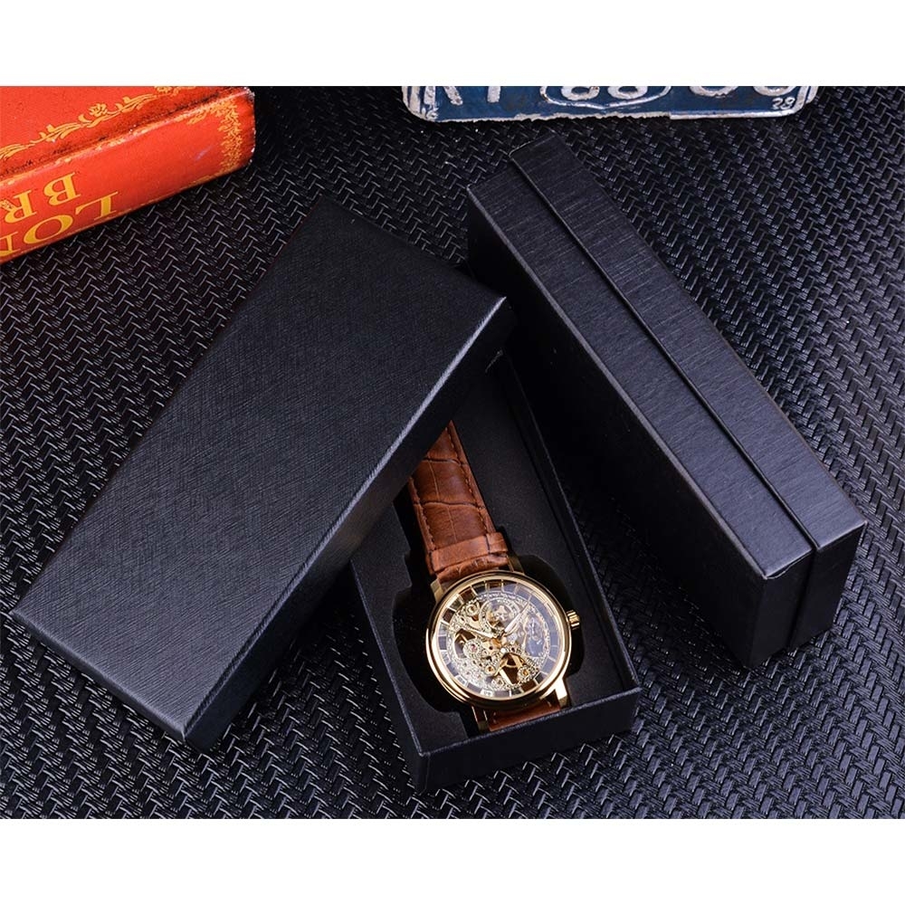 Winner Transparent Golden Case Luxury Casual Design Brown Leather Strap Mens Watches Top Brand Luxury Mechanical Skeleton Watch CJ191213