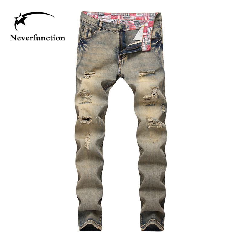 New Distressed Ripped Men's Slim Fit Biker Jeans Motorcycle Male Streetwear Hip Hop Straight Retro Yellow Wash Denim Trousers, B953 yellow
New Distressed Ripped Men's Slim Fit Biker Jeans Motorcycle Male Streetwear Hip Hop Straight Retro Yellow Wash Denim Trousers, B953 yellow