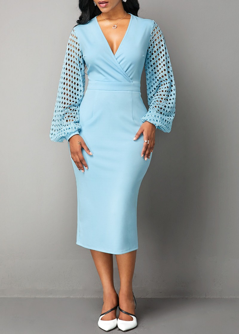 2020 Royal Sheath Mother of The Bride Dresses Satin Plus Size V Neck Wedding Guest Dress Long Sleeve Tea Length Zipper Evening Gowns