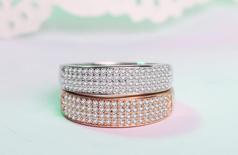 Sterg CZ Dia Wedding Band - Sier & Rose Gold Promise Ring