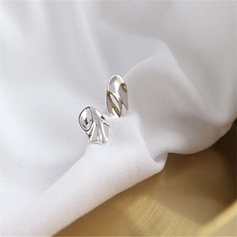 New Geometric Round Stud Earrings For Women Student Authentic 925 Sterling Silver Irregular Concave Convex Earring