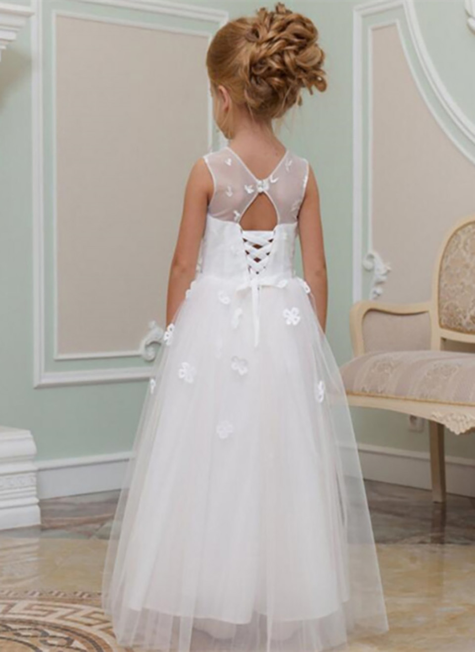 Elegant Flower Girl Dresses Sleeveless Lace Applique Princess Dress For Pageant First Holy Communion Party Dresses
