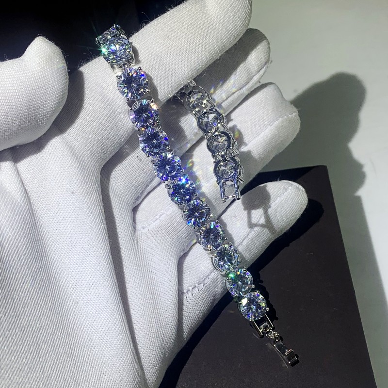 Hip Hop Vintage Sterg Sier Bracelet for Women, 8MM White Topaz CZ Dia Gemstones Wedding Bridal Party Jewelry Gift