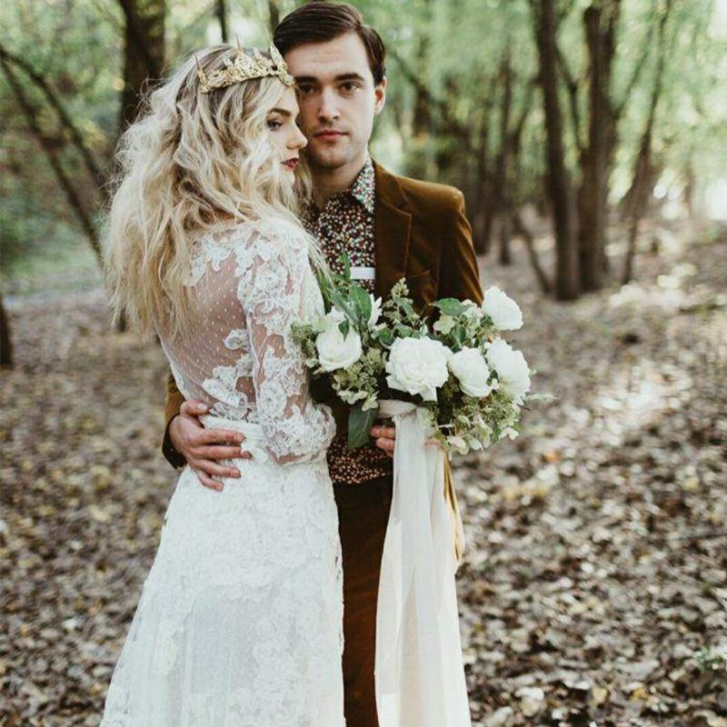 bohemian wedding dresses half sleeve lace appliqued v neck garden outdoor bridal dress a line country wedding gowns vestidos de novia