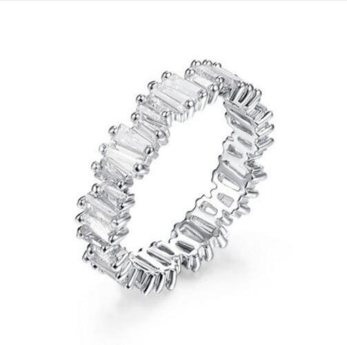 vecalon 3 colors Baguette Ring 925 sterling Silver Diamond Statement Party Wedding Band Rings For Women men Finger Jewelry