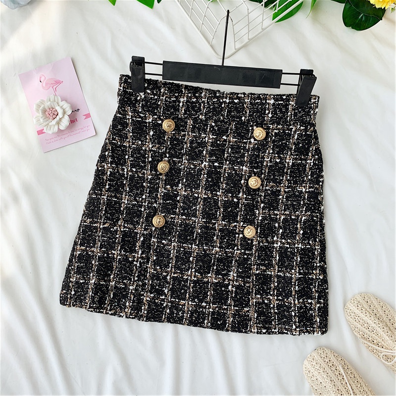 Women Tweed Skirts Autumn Winter Bottom Clothes Witn Button Fashion Mini Skirt Plaid, Black
Women Tweed Skirts Autumn Winter Bottom Clothes Witn Button Fashion Mini Skirt Plaid, Black
