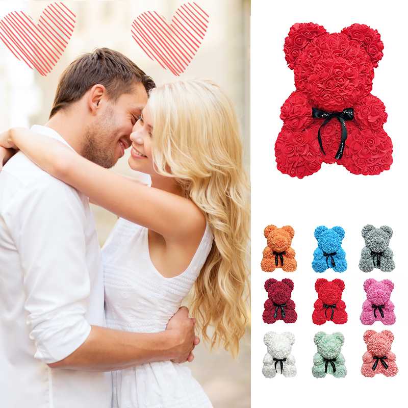 25cm Artificial Flowers Rose Bear Gift Dropship Birthday Day Present Room Wedding Valentine's Girlfriend Decoration Christmas