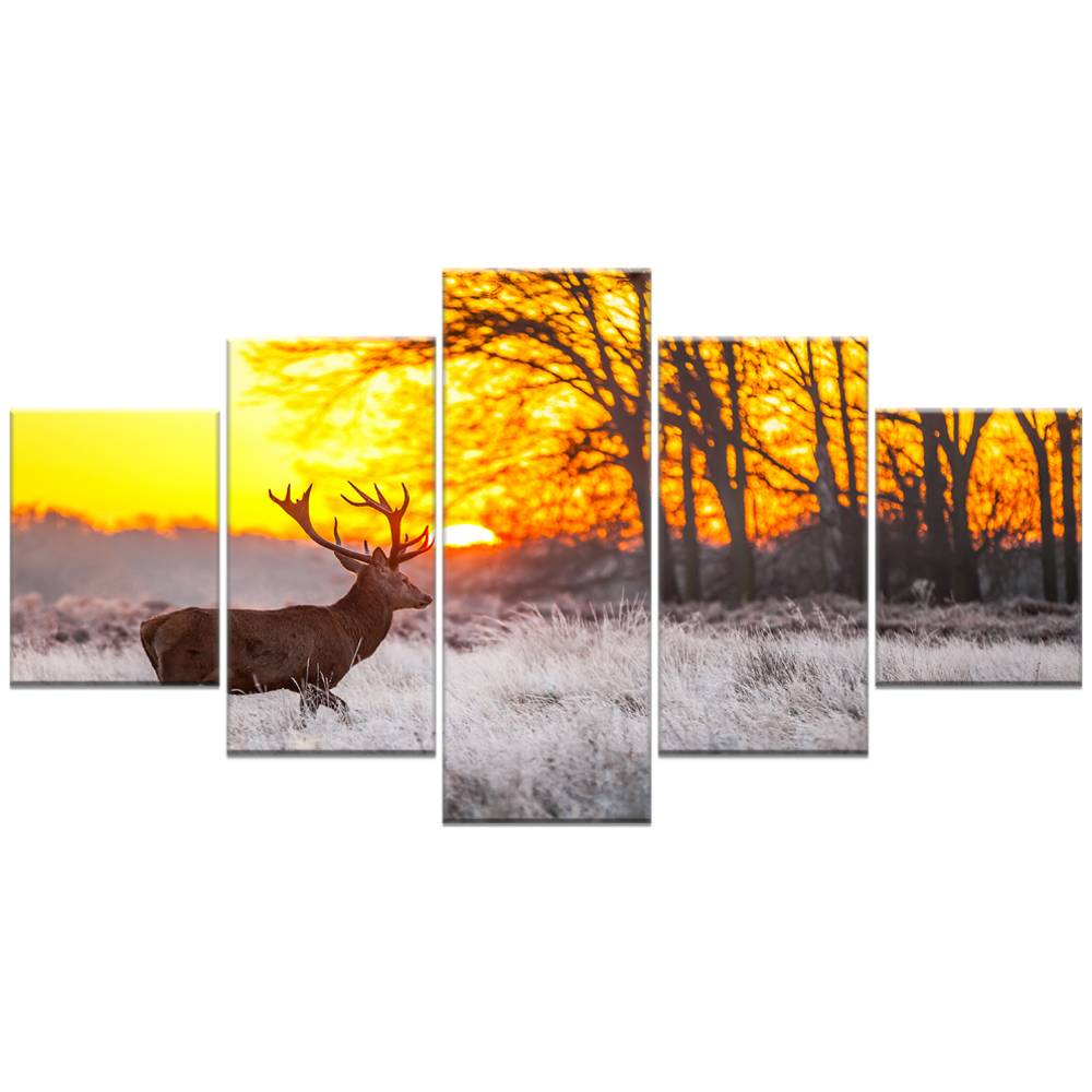 Wall Art picture Deer Animal Africa 5 Panels Wall Art Canvas Paintings Wall Decorations for Home Office Artwork Home Decor