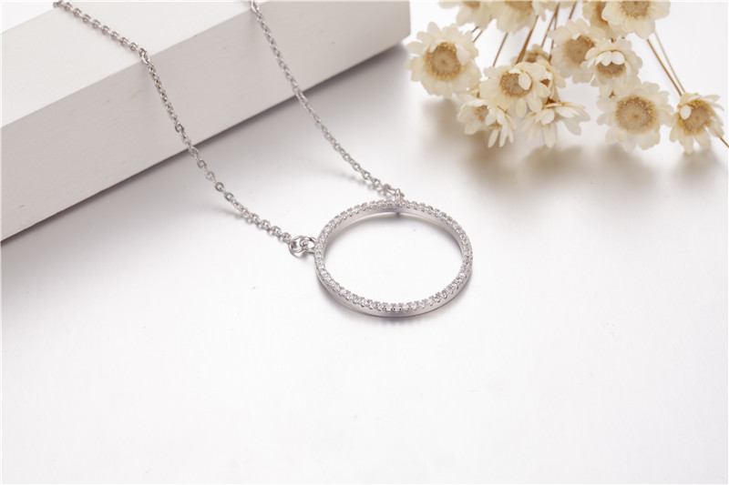 Handmade Round Hollow Necklace for Women Fashion 925 Sterling silver Engagement wedding Simulated Diamond Pendant with Necklace