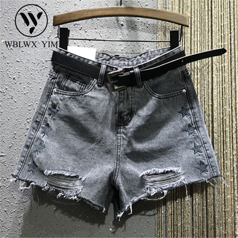 Denim Shorts For women Summer High waist Hole Loose Short Jeans Female Fashion Pentagram Embroidery Washed Straight Jeans Shorts, Blue
Denim Shorts For women Summer High waist Hole Loose Short Jeans Female Fashion Pentagram Embroidery Washed Straight Jeans Shorts, Blue