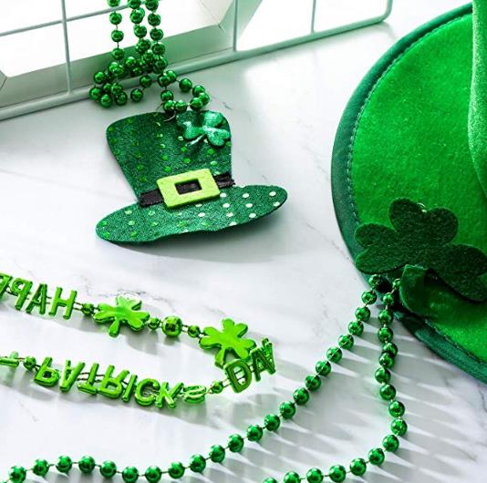 St. Patrick's Day Necklace Bracelet Shamrock Clover Green Hat Beaded Pendant Necklace Holiday Favors Party Festival DIY Decoration