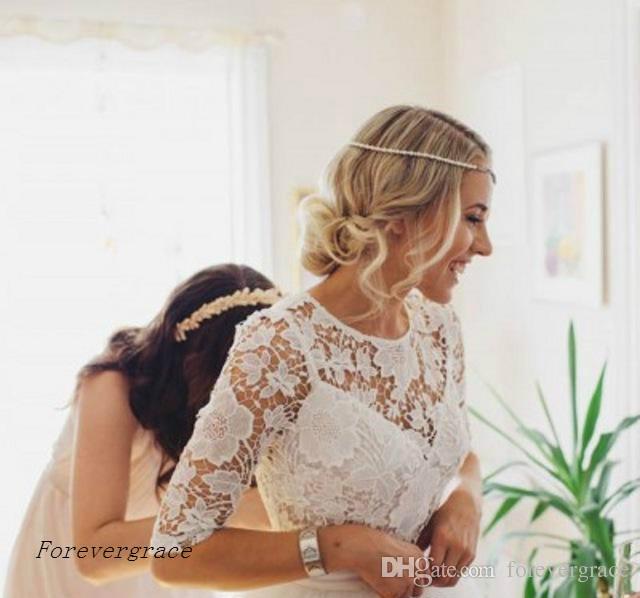 2019 Vintage Summer Garden Boho A-line Wedding Dress White Lace Appliques Half Sleeves Long Bohemian Bridal Gown Custom Made Plus Size
