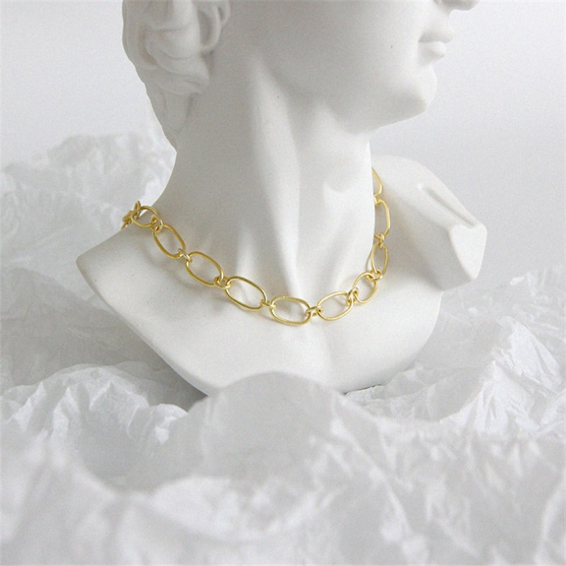 Authentic 925 Sterling Silver Irregular Circle Link Chain Choker Necklaces For Women Fashion Simple Knot Collar Jewelry