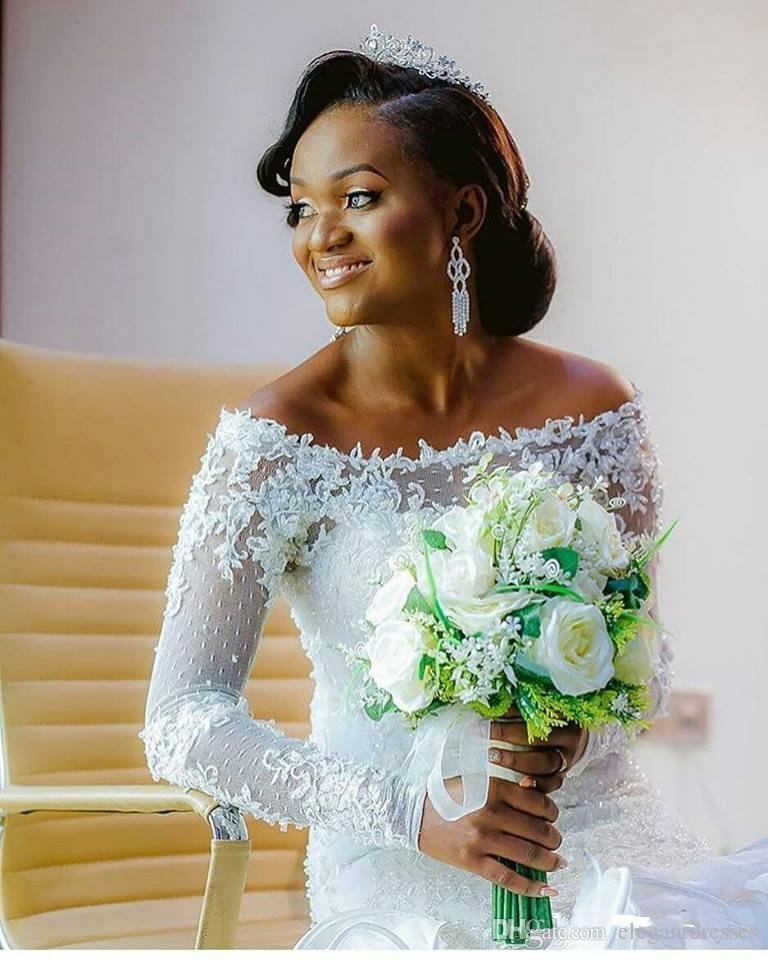 Scoop Long Sexy Sleeves Mermaid Wedding Dresses Lace Appliques Tiered Organza Ruffles Bridal Gowns 2019 Vestidos De Marriage Modest