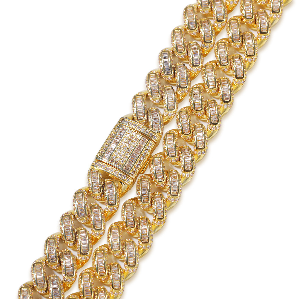 2019 New Hip Hop Diamond Necklace Micro Square Cubic Zirconia Copper Pendant Necklace Set With Diamonds 18k Gold Plating Iced Out Chains