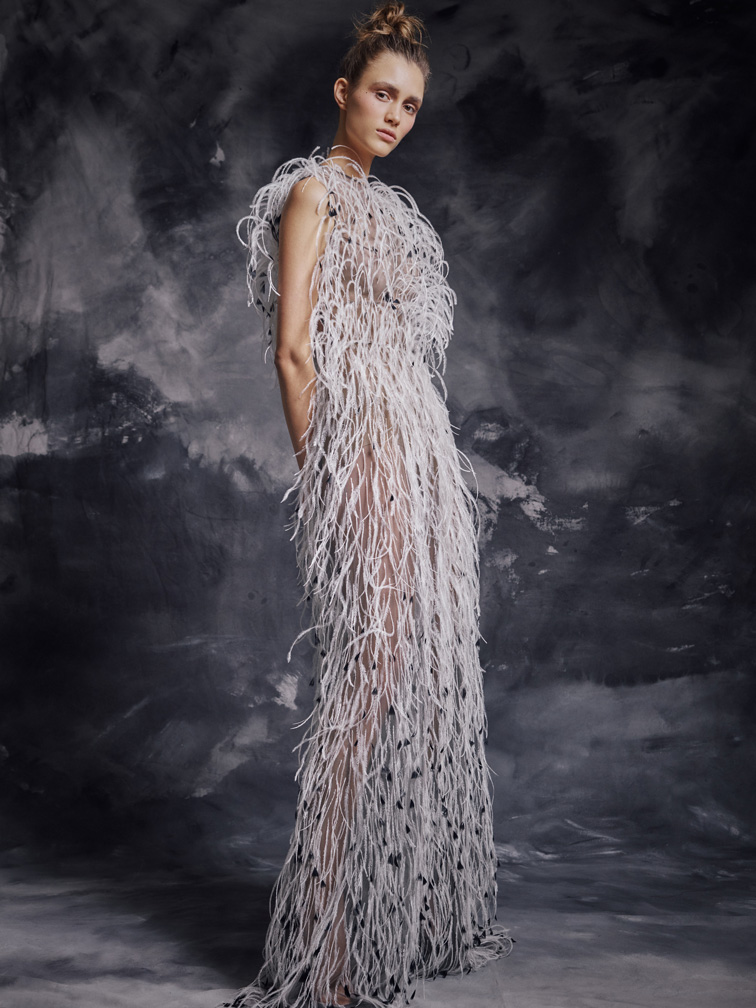 2020 Modest Krikor Jabotian Elegant Jumpsuit High Neck Sleeveless Evening Dresses Feather Tulle Formal Dresses Floor Length Party Gowns
