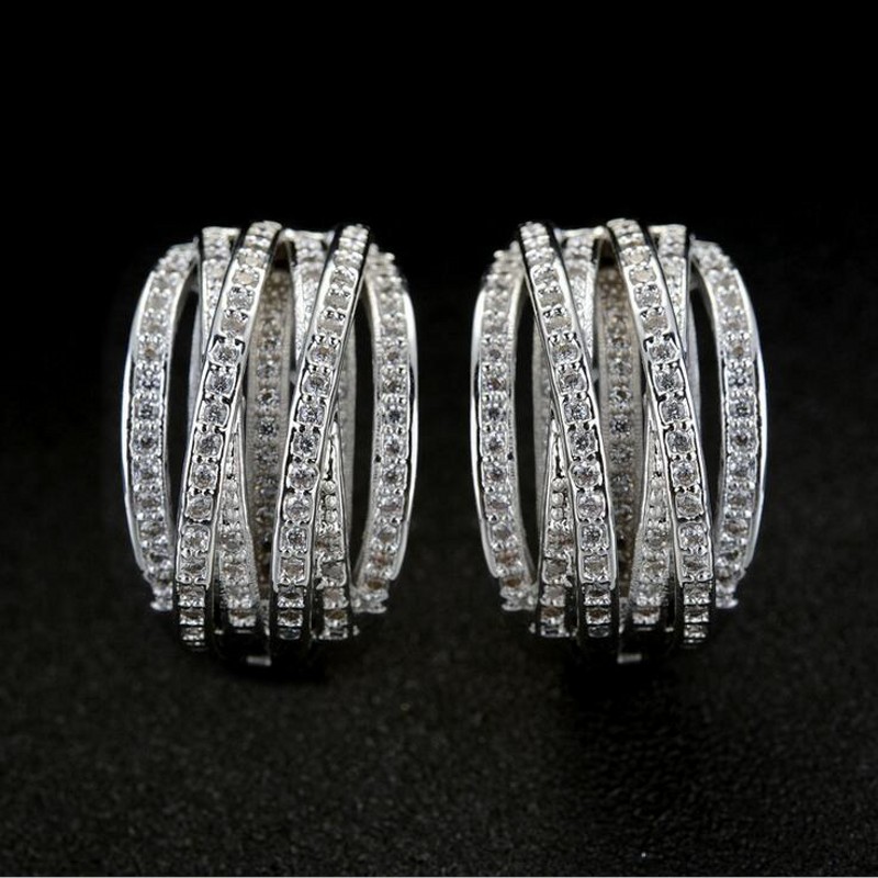 Sterg Sier Pave White Cubic Zirconia Ear Cuff Wedding Earrings for Women - Bohemian Style
