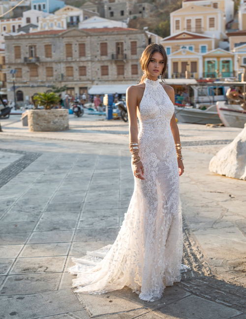 lian rokman wedding dresses princess halter neck backless mermaid bridal wedding gowns sweep train country lace robe de mariage