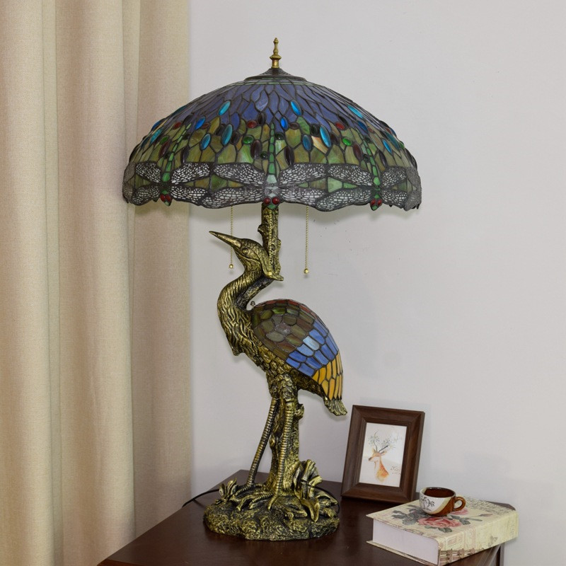 European Style Retro Crane Creative Bar Table Lamp Tiffany Stained Glass Livingroom Diningroom Hotel Art Dragonfly Decorative Lamps TF087