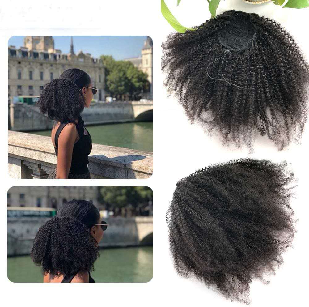 Kinky curly Ponytail Extensions for Black Women 100 Indian remy Drawstring Hair Ponytail Hairpieces Clip in Ponytail natural black 1b