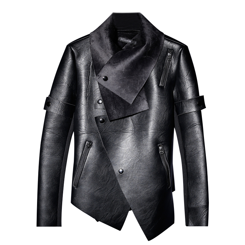Fashion-New 2018 Leather men and velvet winter trend of irregular motorcycle jacket Slim leather jacket men