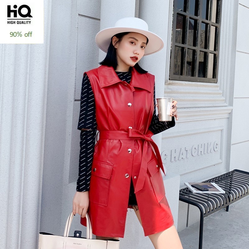 High Street Genuine Leather Womens Sleeveless Long Jackets Single Breasted Lapel Belt Pockets Plus Size Medium Length Waistcoats, Red
High Street Genuine Leather Womens Sleeveless Long Jackets Single Breasted Lapel Belt Pockets Plus Size Medium Length Waistcoats, Red
