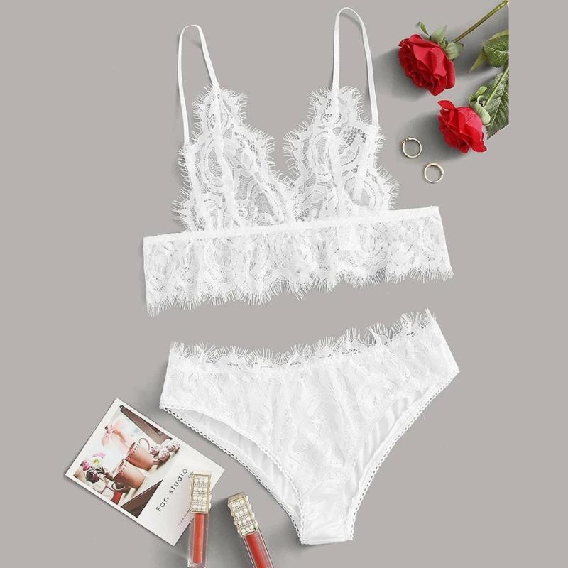 Sexy Lingerie Set Women White Eyelash Floral Lace Bra+Briefs Underwear Set Ladies Exotic Transparent bralette lenceria Mujer Q40
Sexy Lingerie Set Women White Eyelash Floral Lace Bra+Briefs Underwear Set Ladies Exotic Transparent bralette lenceria Mujer Q40
