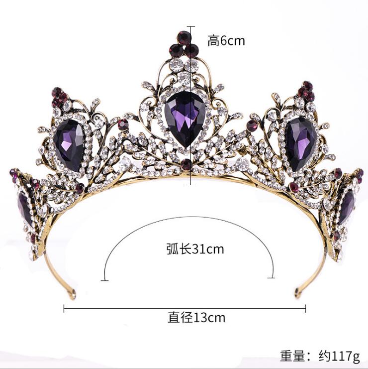 Purple Bridal Crown Rhinestone Crystals Wedding Crowns Royal Crowns Hair Accessories Party Tiaras Baroque chic Sweet 16 Full Round