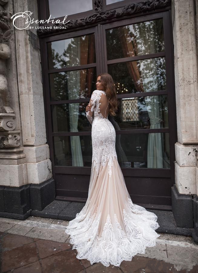 gorgeous mermaid dresses robe de mariage lace appliqued bridal gowns long sleeve vintage sheer v neck wedding dress