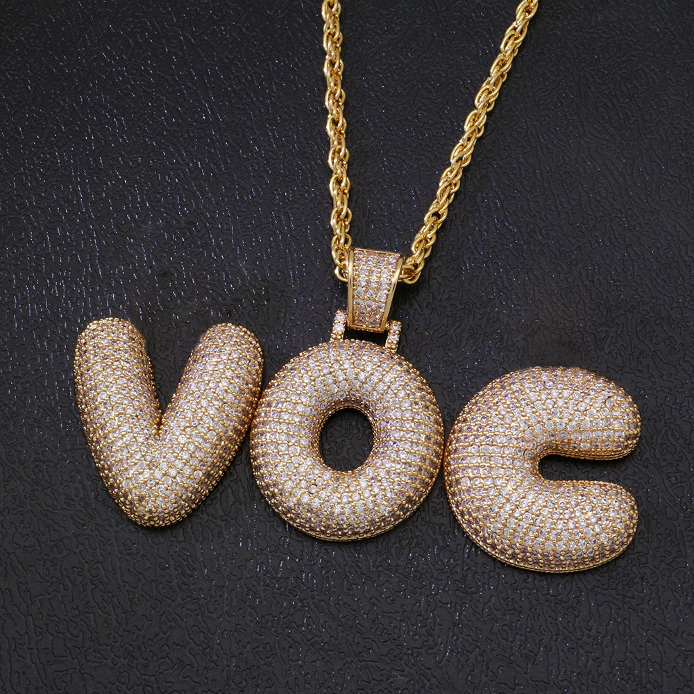 A-Z Custom Name Bubble Letters Necklaces & Pendant Charm For Men Women Bling White Zircon