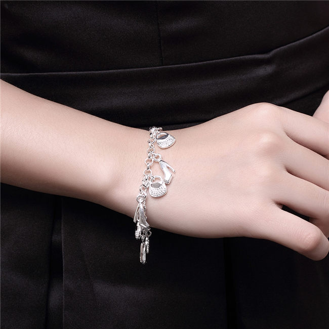 Hot sale best gift 925 silver Hanging shoe bag Bracelet SSCH108, brand new fashion 925 sterling silver plated Chain link bracelets