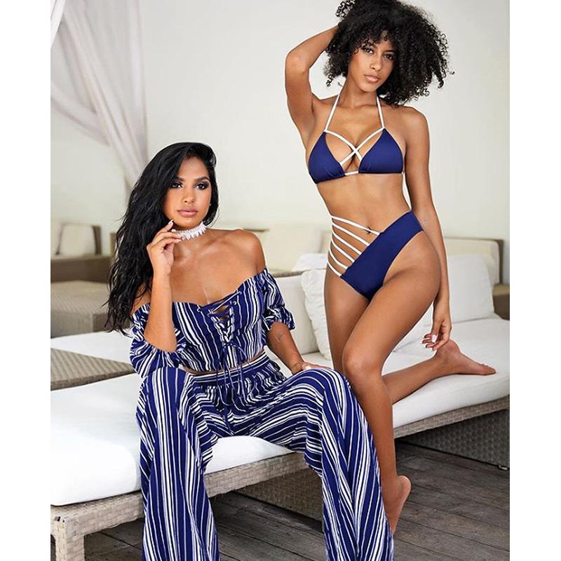2020 New Sexy Bikinis Women Swimsuit Push Up Swimwear Bandage Cut Out Bikini Set Halter Beach Bathing Suits Swim Wear