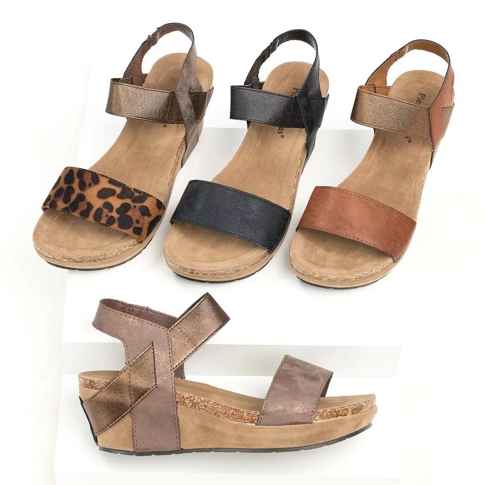 Hot Sale-Leopard high heel Female Shoes Bandage Flat Sandals Comfortable Large Size Shoes