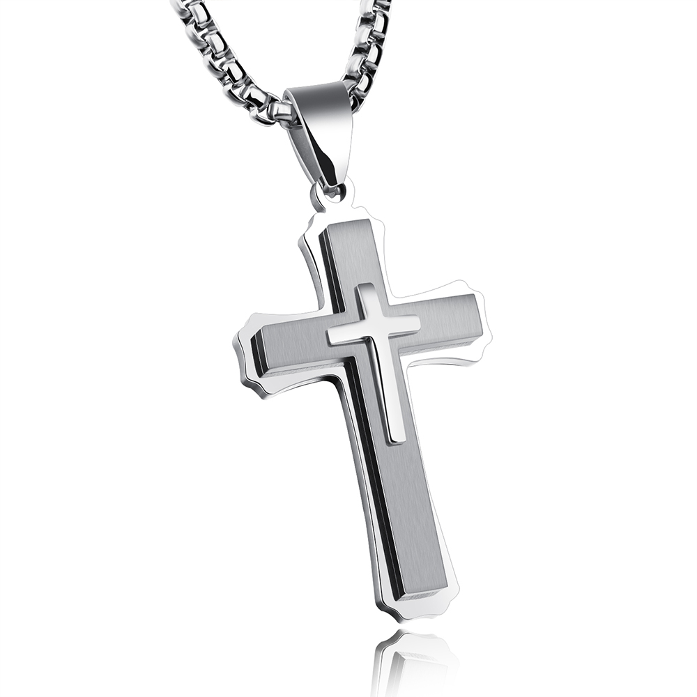 Three Layers Cross Pendant Necklace Classic Men's High Quality 316L Stainless Steel Titanium Steel Pendants Christian Jewelry