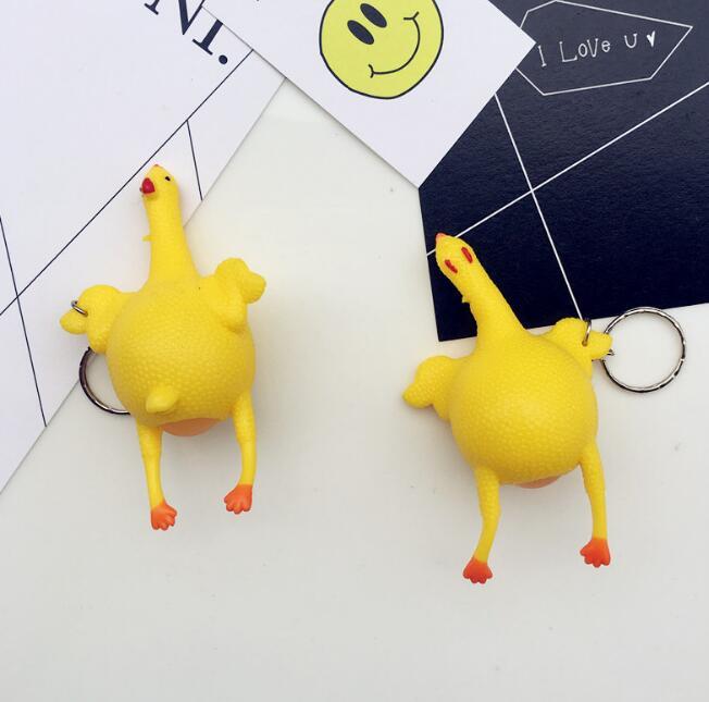 New Key Chain Pendant Funny Spoof Gadgets Toy Chicken Egg Laying Hens Crowded Stress Ball Keychain Keyring Relief Gift Jewelry Accessories