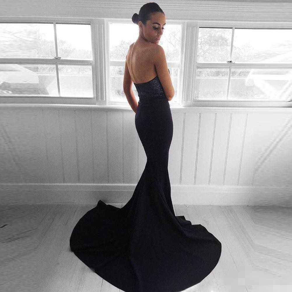 Blue Dark Navy Mermaid Evening Dresses Sweetheart Neckline Sparkly Sequins Sweep Train Custom Made Prom Party Gowns Vestido De Noche