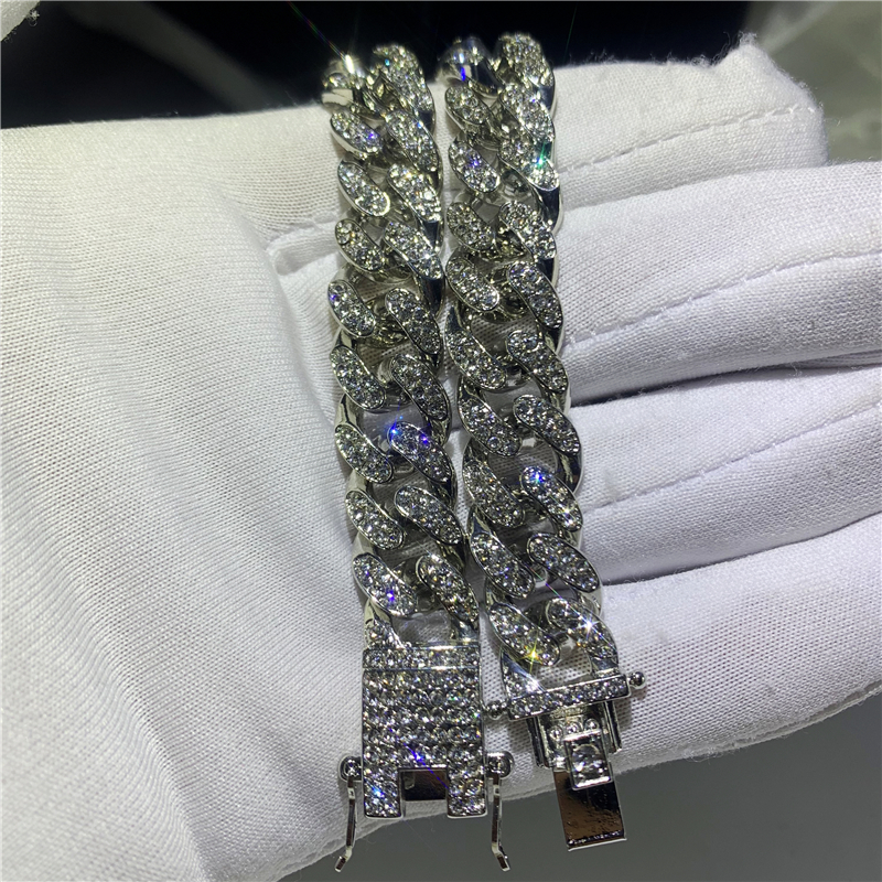 Vecalon Mens Fashion Iced Out Fashion Bracelets High Quality Gold Cuban Link Chain Miami Bracelet Hip Hop Jewelry