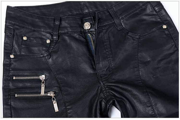 Men's Jeans Fashion Men Leather Pants Skinny Motorcycle Straight Casual Trousers Size 28-36 A103