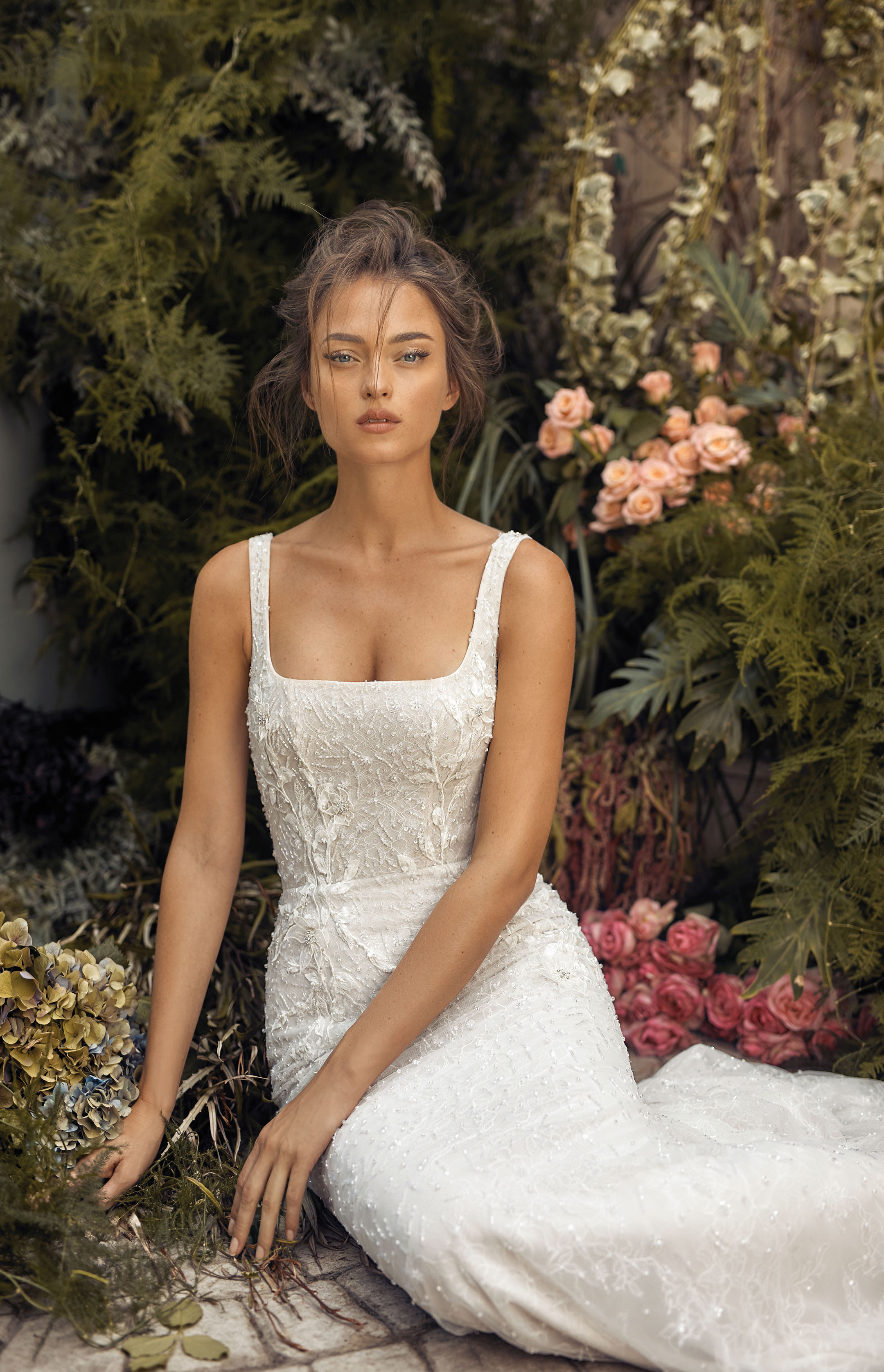 mermaid wedding dresses square neck appliqued beaded sleeveless bridal gown backless ruffle sweep train custom made vestidos de novia