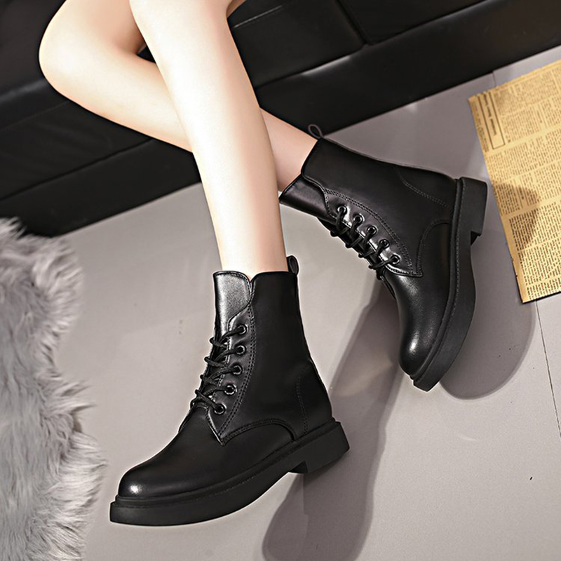 Lace-up british boots black flats short ankle botines round toe brief student botas women winter shoes femme snow booties
Lace-up british boots black flats short ankle botines round toe brief student botas women winter shoes femme snow booties