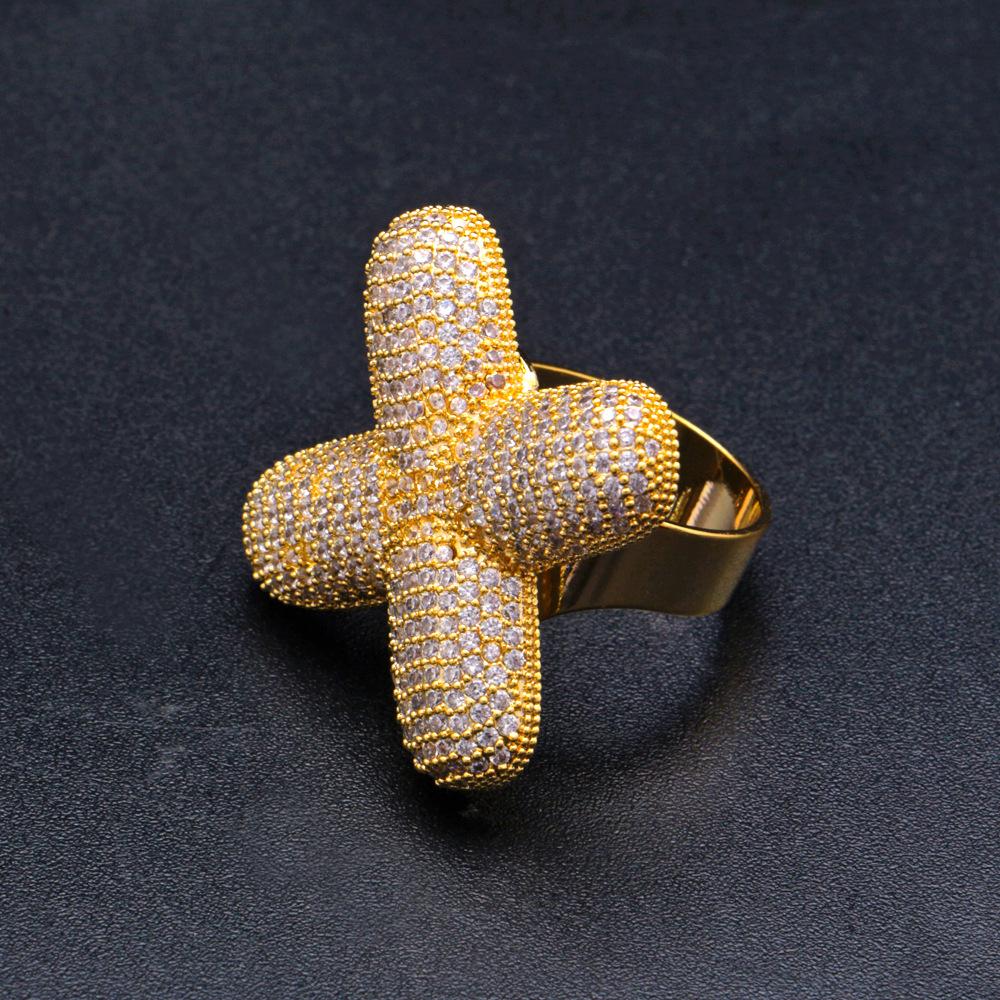 Personalized 18K Gold Plated Iced Diamond A-Z Bubble Letter Finger Rings Band Mens Womens CZ Open Cuff Ring Hip Hop Jewelry Gift for Couples